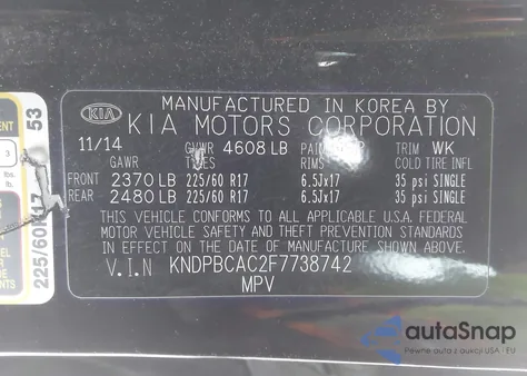 2015 Kia Sportage Lx from USA, damaged, VIN KNDPBCAC2F7738742